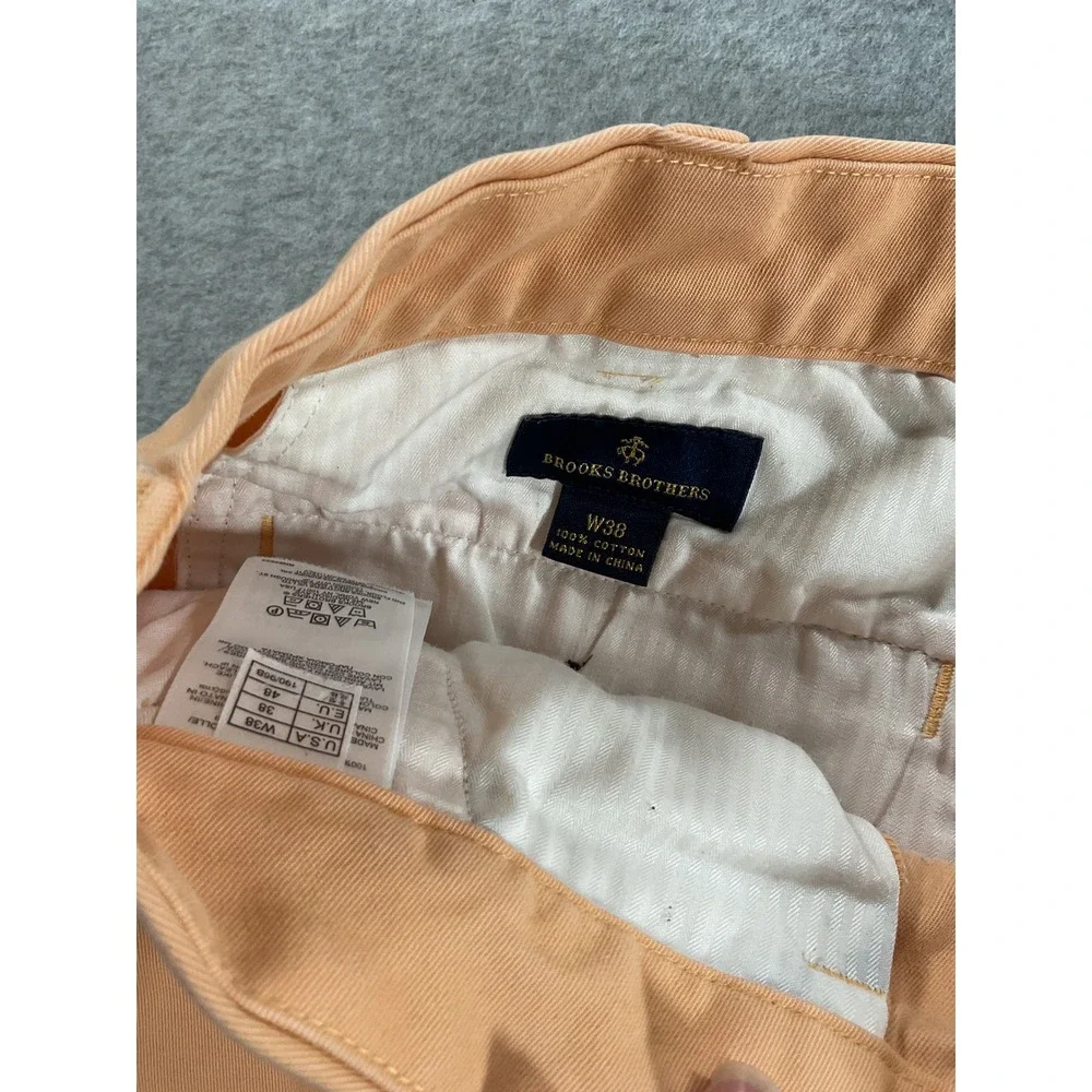 Brooks Brothers Mens Peach Orange Cotton Chino Shorts Size 38 Flat Front 1870